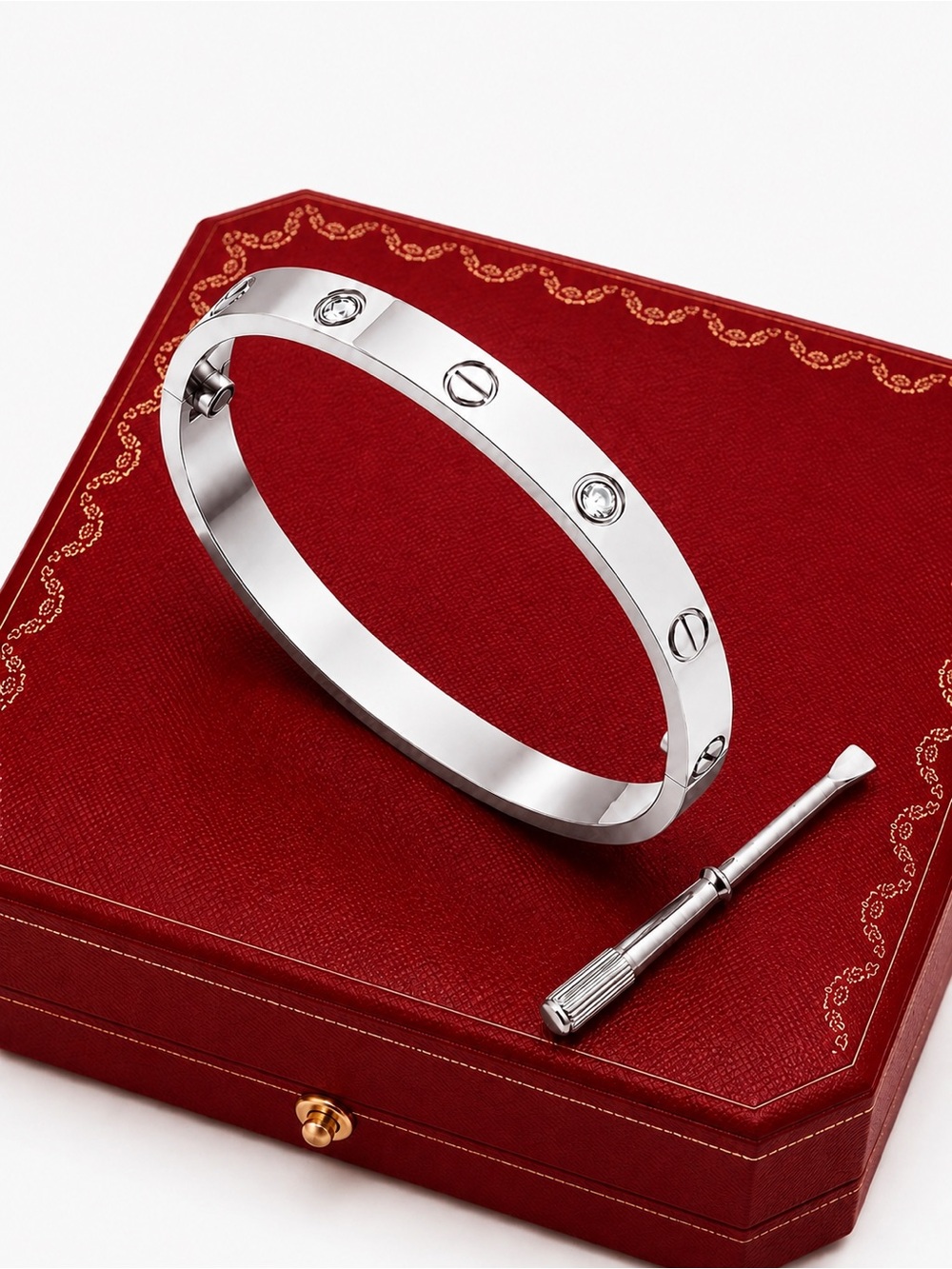 Stamped Love Screwdriver Platinum Silver Bangle Bracelet With Stones